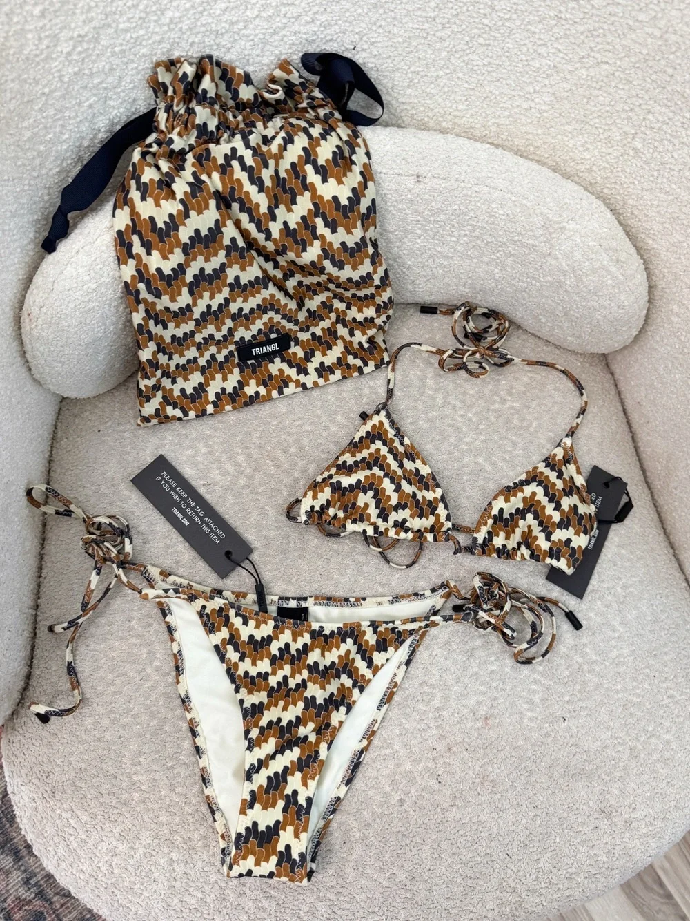 Triangl swimwear vinca confetti geo string bikini NWT size XS brown/cream